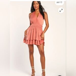 Sunny Forever Mauve Satin Tiered Halter Mini Dress